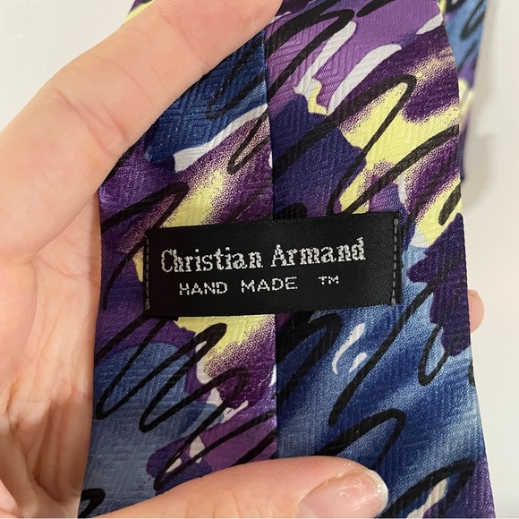 Christian Armand Handmade Tie Purple, Blue, Yellow 90s/80s Style - Picture 2 of 3